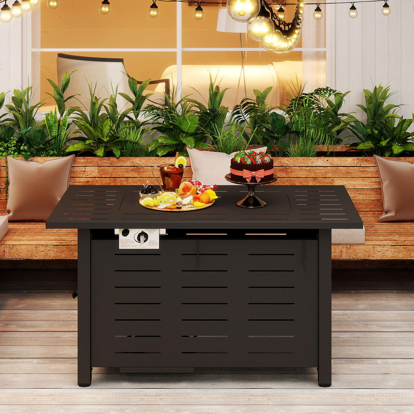 Propane Fire Pit Table Outdoor 50,000 BTU Gas Fire Table with Lid Lava Rocks & Waterproof Cover for Patio Backyard Deck Black Brown 40"/44"