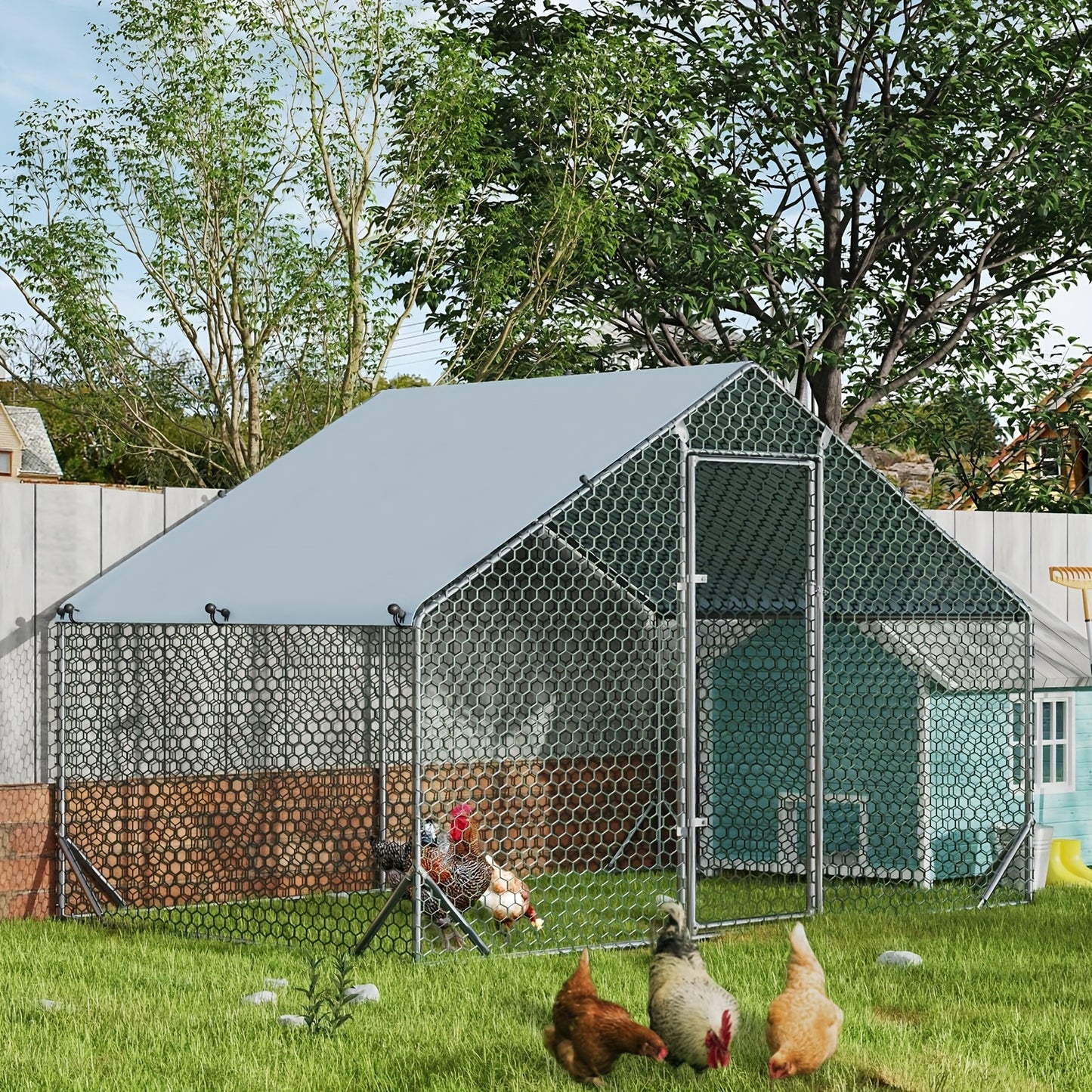 Metal Chicken Run Walk-in Poultry Enclosure with UV Protection - Dome Flat & Spire Roof Styles, Spacious Outdoor Backyard Farm Chicken Pen, Multiple Size Options