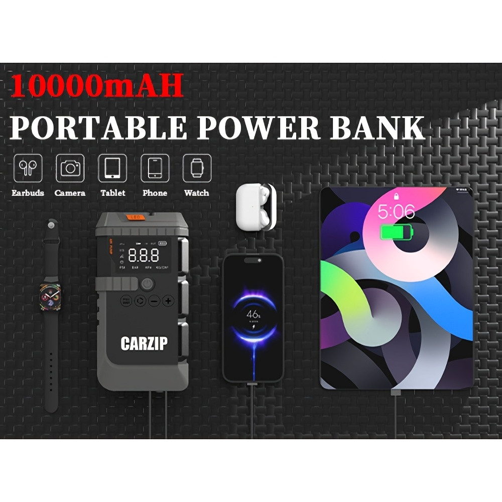 Jump Starter Power Bank 10000A 4-in-1 with 150 PSI Air Compressor LED Emergency Light USB Charging for Gas Diesel 12V Car Battery Emergency Starter Kit