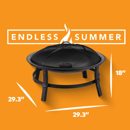 Wood Burning Fire Pit Bowl 29 Inch Outdoor Steel Fireplace with Spark Screen & Poker for Patio Backyard Deck Bonfire, Black