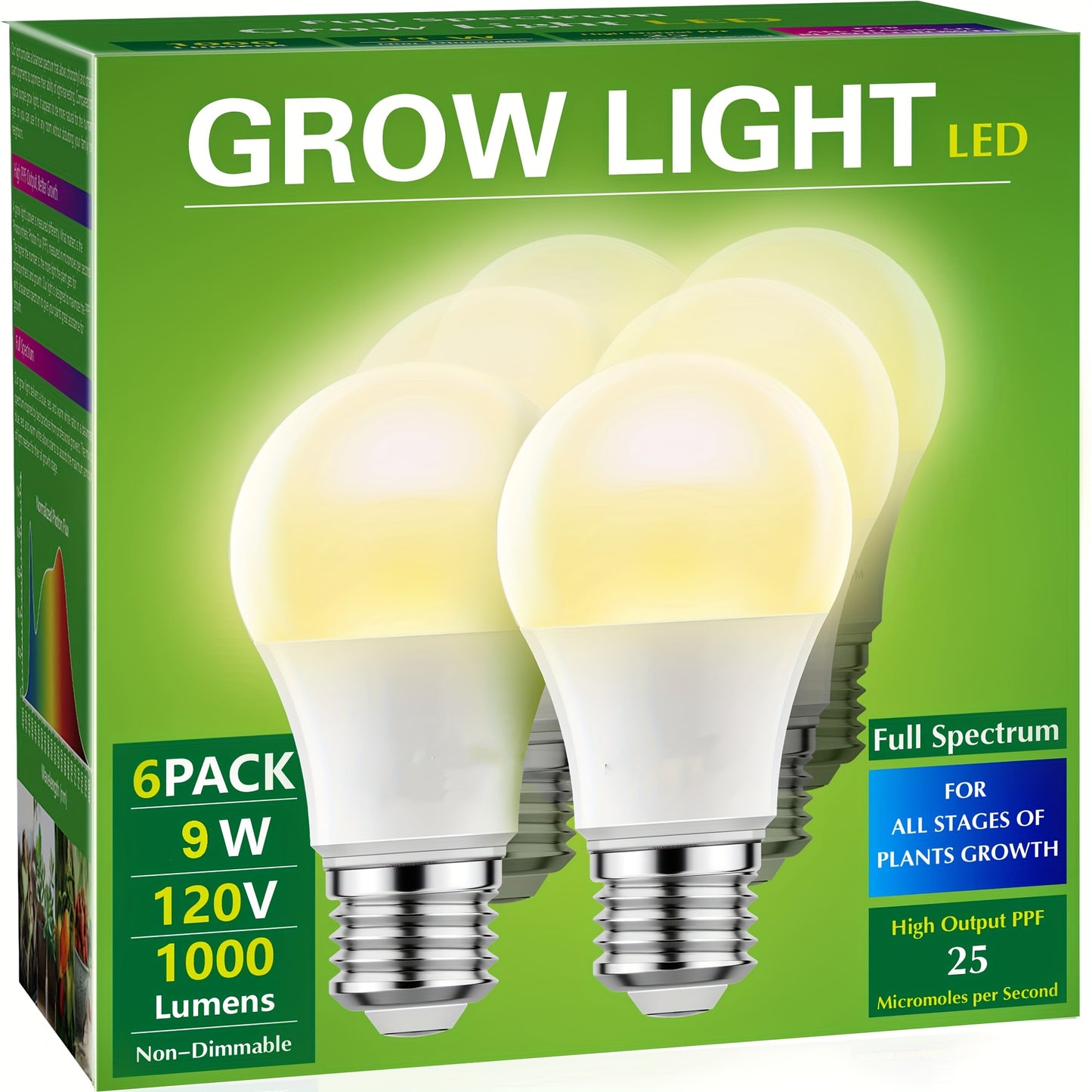 Grow Light Bulb A19 E26 Full Spectrum 9W 100W Equivalent | Natural White 4000K LED Plant Bulb for Indoor Plants Seed Starting | 2 4 6 12 Pack Options