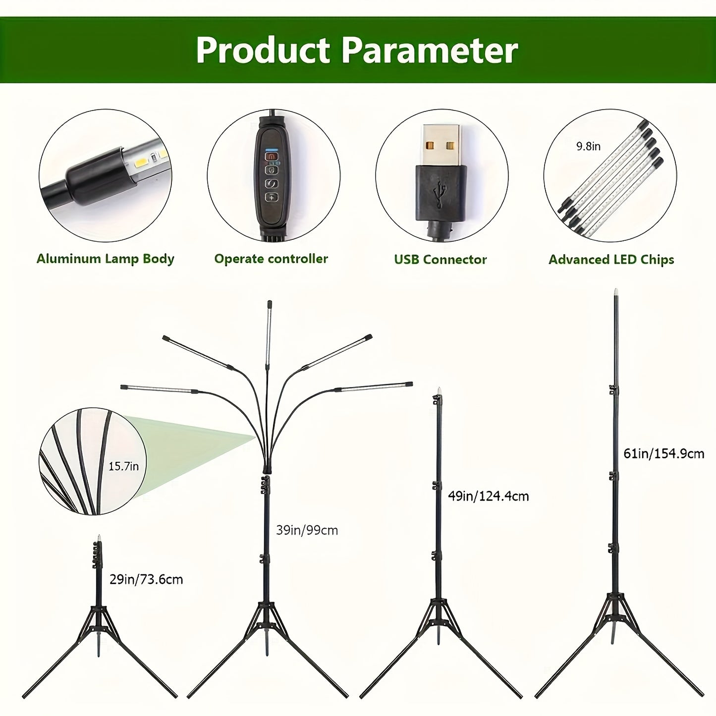 Tripod Grow Light Stand 4/5/6 Head Full Spectrum USB | Adjustable Tripod Stand Auto On/Off Timer | Indoor Plant Growth Lamp Floor Standing Flexible
