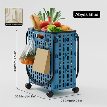 Foldable Shopping Cart with Wheels and Handle Large Capacity Portable Trolley for Grocery Camping Travel Laundry Beach Outdoor Home Lightweight Space Saving
