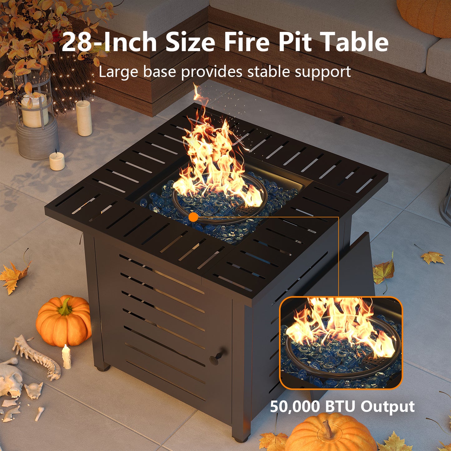 Propane Fire Pit Table Outdoor 50,000 BTU Gas Fire Table with Lid Lava Rocks & Waterproof Cover for Patio Backyard Deck Black Brown 40"/44"