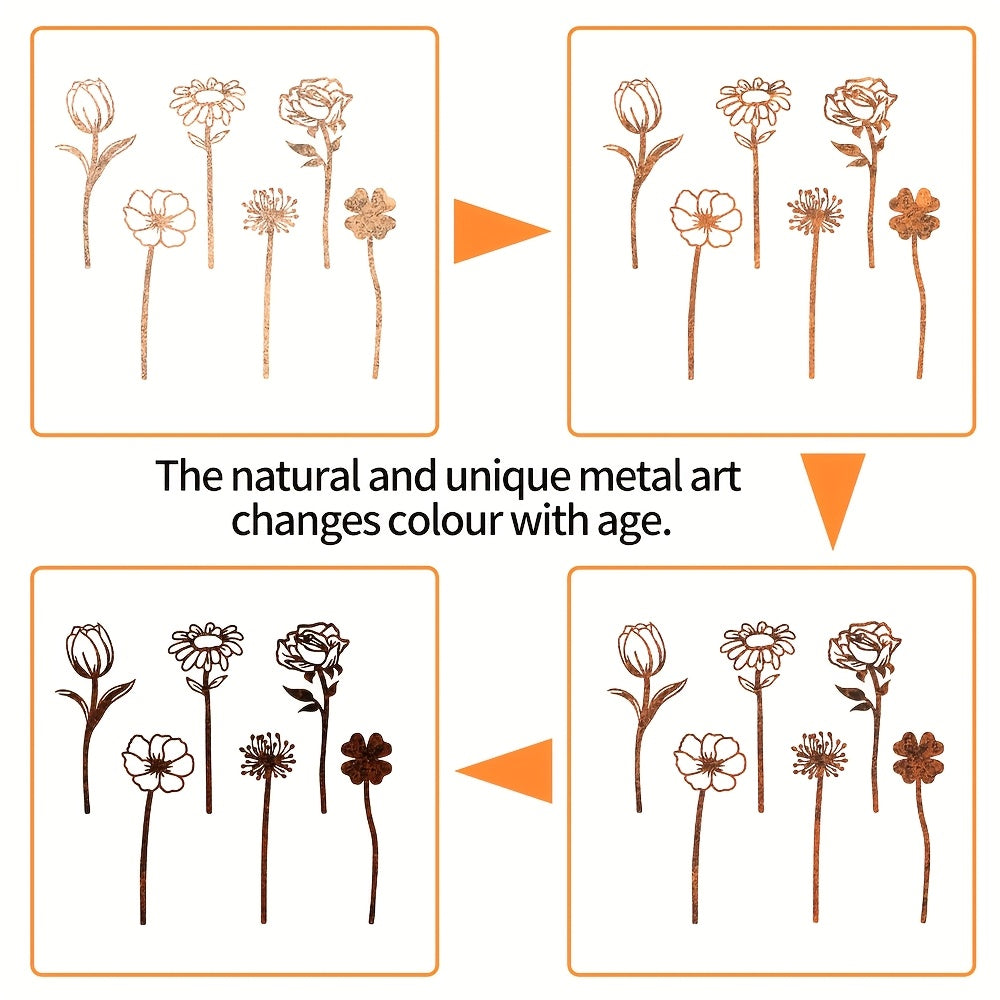 Garden Stakes Rusty Flat Metal | Rose Dandelion Patio Flower Pot
