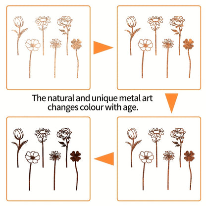 Garden Stakes Rusty Flat Metal | Rose Dandelion Patio Flower Pot