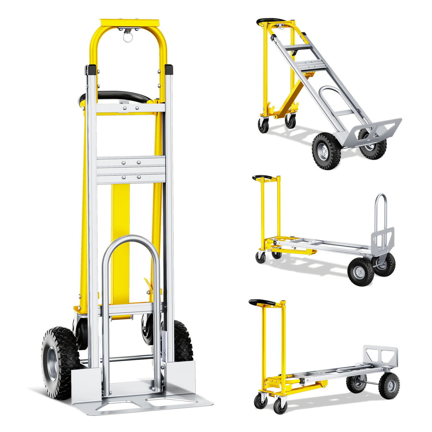 Heavy Duty Hand Truck 3-in-1 Aluminum Convertible Dolly, 800-1000LB Industrial Utility Trolley with Folding Design for Moving, Transport, Warehouse & Office