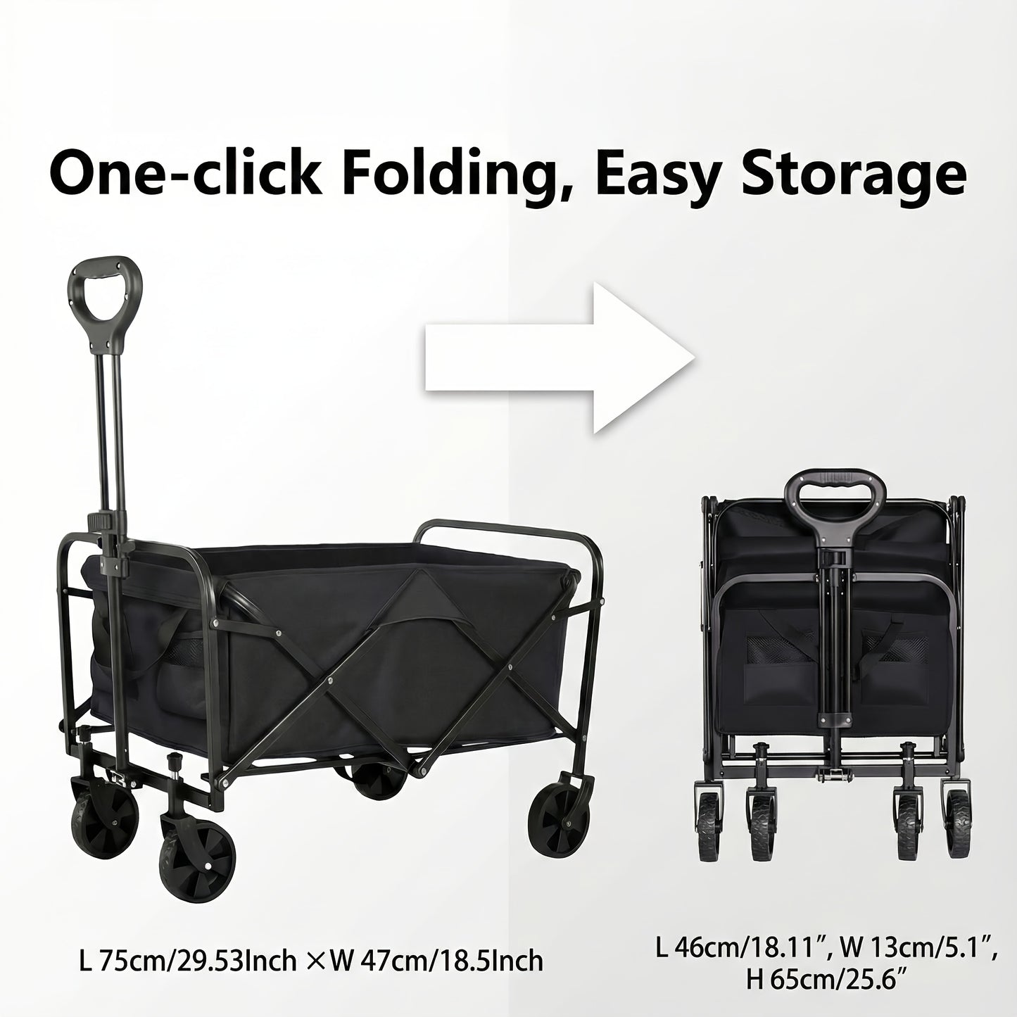 Folding Wagon Cart 360° All-Terrain Heavy Duty | Camping Beach Picnic Garden Sports Wagon with Cup Holder