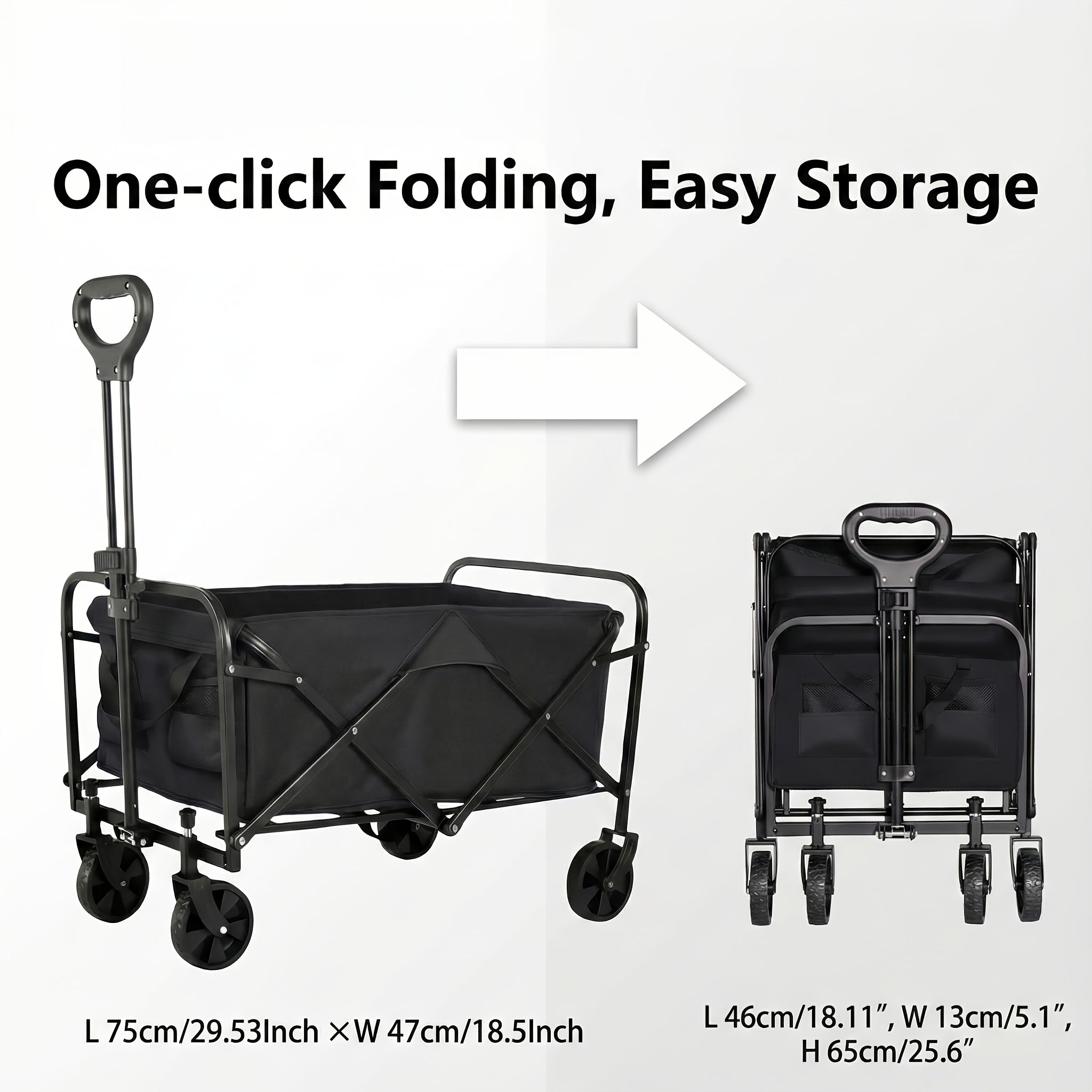 Folding Wagon Cart 360° All-Terrain Heavy Duty | Camping Beach Picnic Garden Sports Wagon with Cup Holder