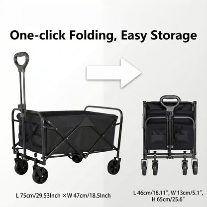 Folding Wagon Cart 360° All-Terrain Heavy Duty | Camping Beach Picnic Garden Sports Wagon with Cup Holder