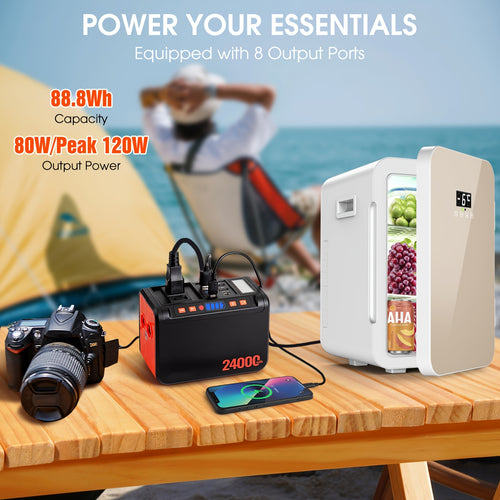 Outdoor Power Bank Portable Power Station 88Wh/222Wh – 100W/250W, 2×110V AC, DC/USB/USB-C, LED Light, Optional 40W Solar Panel for Camping, Hiking & Emergency
