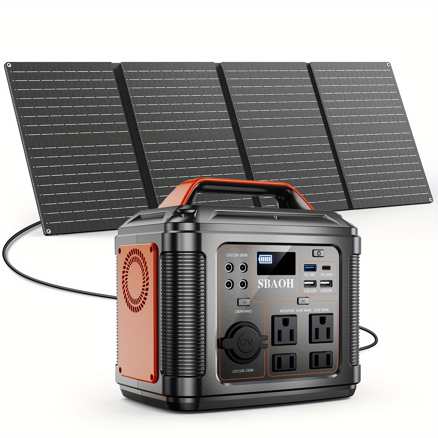 Backup Power Supply 300W 296Wh Portable Power Station Quick Charge AC Outlet DC USB LED Flashlight Lithium Battery for Home Camping Travel Blackout