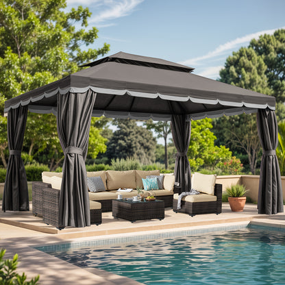 Patio Gazebo 10x13 FT Heavy Duty Double Roof with Mosquito Netting