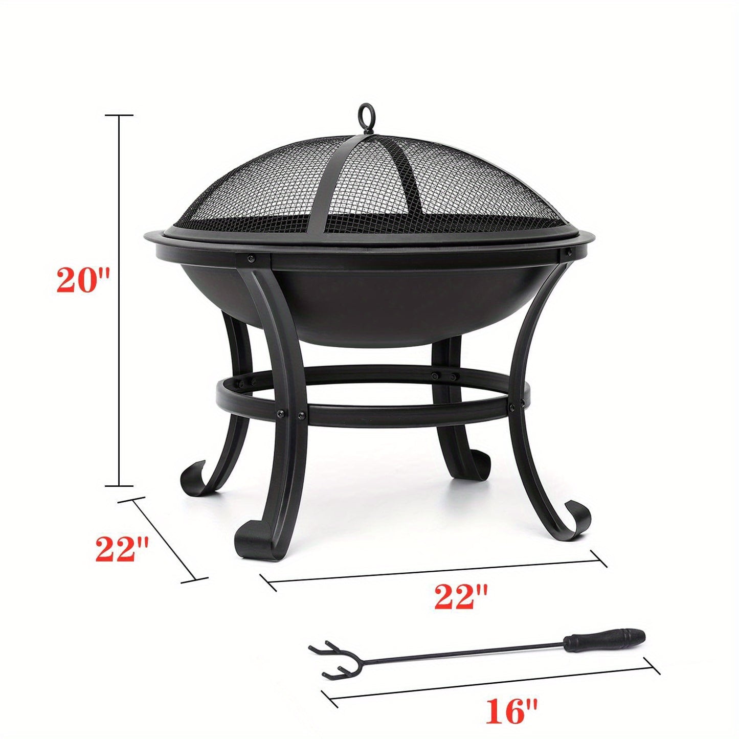 Wood Burning Fire Pit 22 Inch Portable Rust-Proof Steel Bowl with Mesh Spark Screen Log Grate Fire Poker for BBQ Camping Backyard Porch Deck Easy Assembly