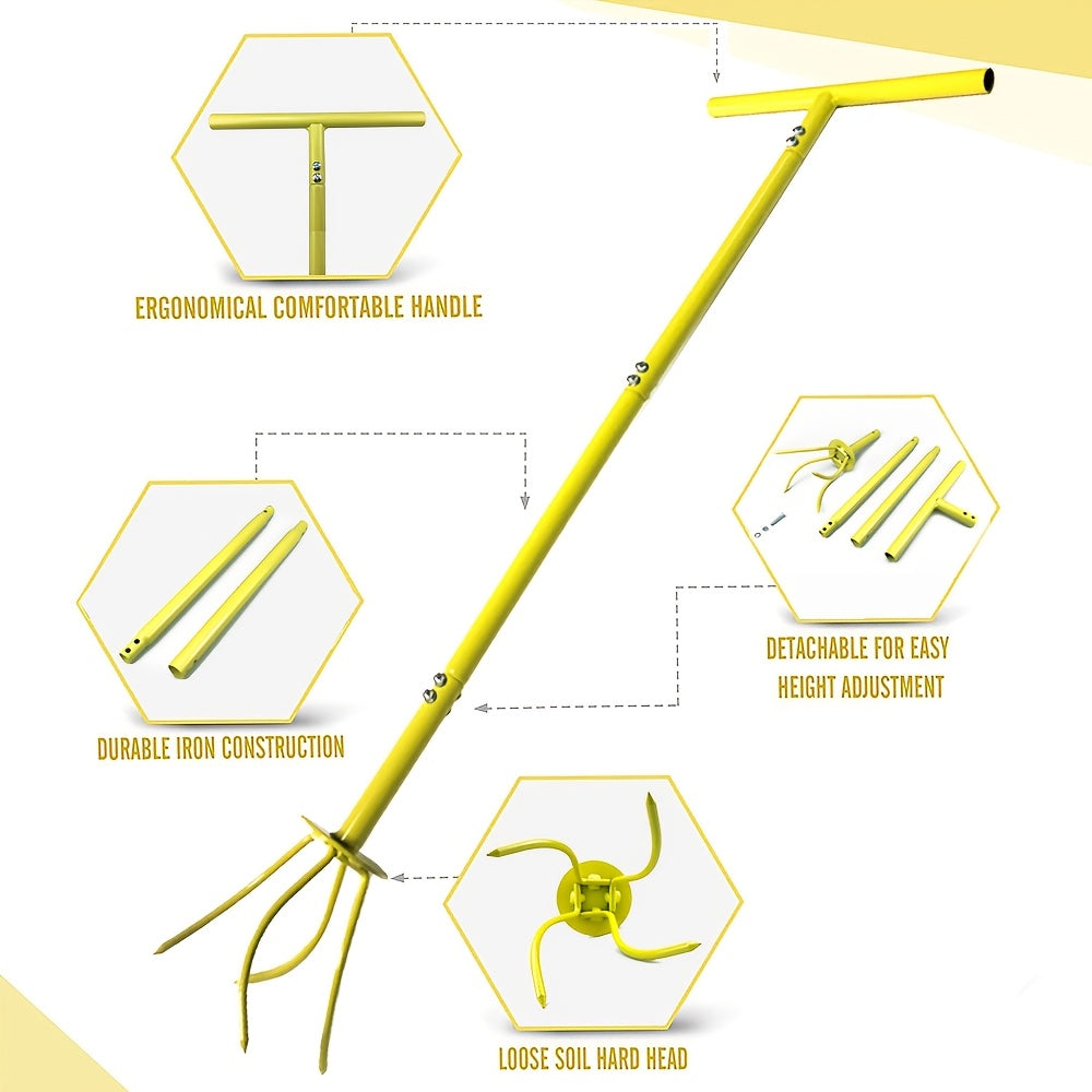 Garden Cultivator Manual Soil Loosener & Scarifier, Heavy-Duty Detachable Ergonomic Handle, Multi-Function Tool for Lawn Aeration, Vegetable Bed & Root Care