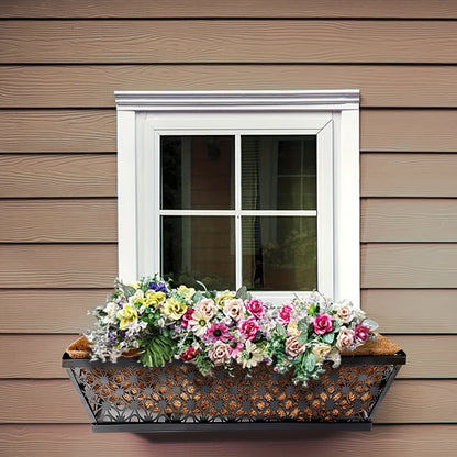 Window Box Planter 24 Inch with Coco Liner Adjustable Railing Brackets Cast Iron Flower Box for Porch Fence Balcony Patio Outdoor Garden Decor 2 Pack