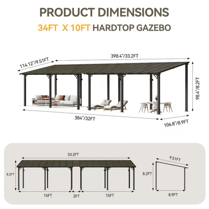 Lean-To Pergola Wall-Mounted Aluminum Louvered Roof Patio Awning