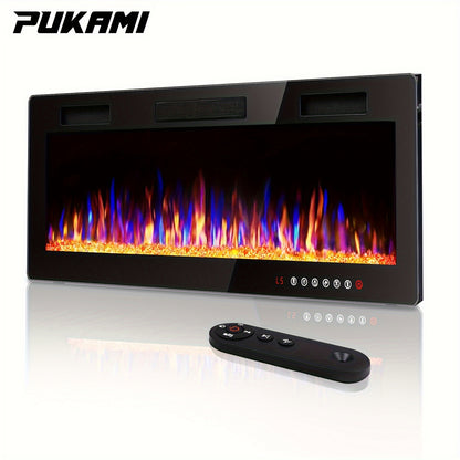 Wall Mounted Electric Fireplace Recessed In-Wall Linear Heater Multicolor Flame 750W/1500W Touch Screen Remote Timer Low Noise 30-60 Inch