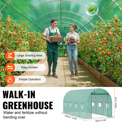 Tunnel Greenhouse Heavy Duty Galvanized Frame 140g/m² PE Cover, 6 Vent Windows Walk-In Hoop House for Garden & Farm, Multiple Sizes