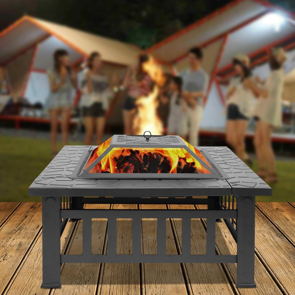 Fire Pit | Square Outdoor Metal BBQ Patio Backyard Camping Fireplace