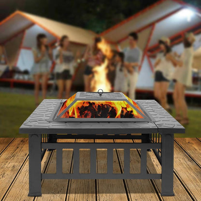 Fire Pit | Square Outdoor Metal BBQ Patio Backyard Camping Fireplace