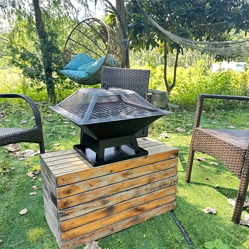 Outdoor Fire Pit 18.5 Inch Heavy Duty BBQ Grill Bowl with Combustion Grate Ash Collector Fireproof Cover Charcoal Hook for Backyard Patio Garden Camping
