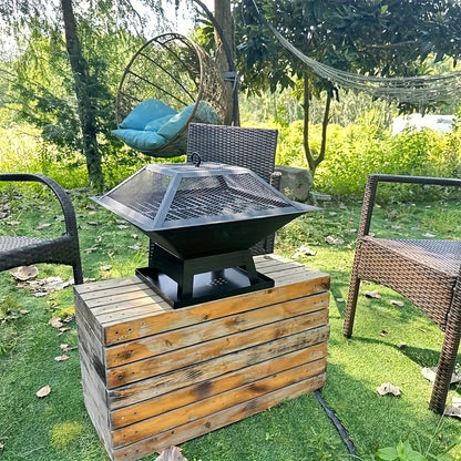 Outdoor Fire Pit 18.5 Inch Heavy Duty BBQ Grill Bowl with Combustion Grate Ash Collector Fireproof Cover Charcoal Hook for Backyard Patio Garden Camping