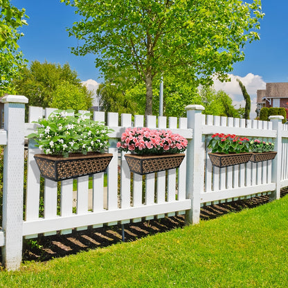 Window Box Planter 24 Inch with Coco Liner Adjustable Railing Brackets Cast Iron Flower Box for Porch Fence Balcony Patio Outdoor Garden Decor 2 Pack