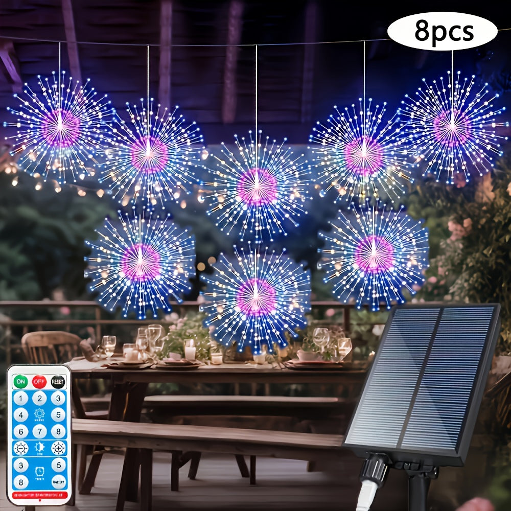 Meteor Shower Rain Lights Outdoor, 480 LED Solar Starburst Ball Lights 8 Tubes with Remote & Timer, IP44 Waterproof Falling Rain Drop Icicle String Lights for Christmas Tree Garden Party Wedding Decor