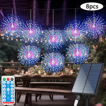 Meteor Shower Rain Lights Outdoor, 480 LED Solar Starburst Ball Lights 8 Tubes with Remote & Timer, IP44 Waterproof Falling Rain Drop Icicle String Lights for Christmas Tree Garden Party Wedding Decor