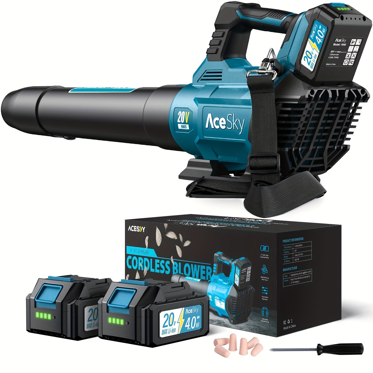 Cordless Leaf Blower 580CFM 160MPH, 2×4.0Ah Battery Powered, 3-Speed Adjustable, Lightweight Ergonomic Design with Shoulder Strap & Extension Nozzle for Lawn Yard Patio