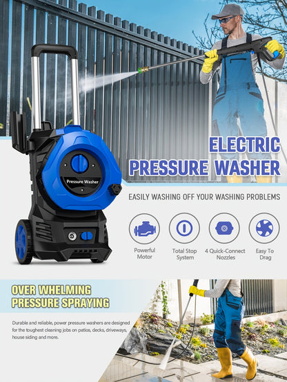 Pressure Washer Electric 4800PSI MAX 2.8 GPM – 25FT Hose, Foam Cannon & 4 Nozzles, Metal Construction Power Washer for Cars, Fences, Patio, Driveway & Outdoor Cleaning