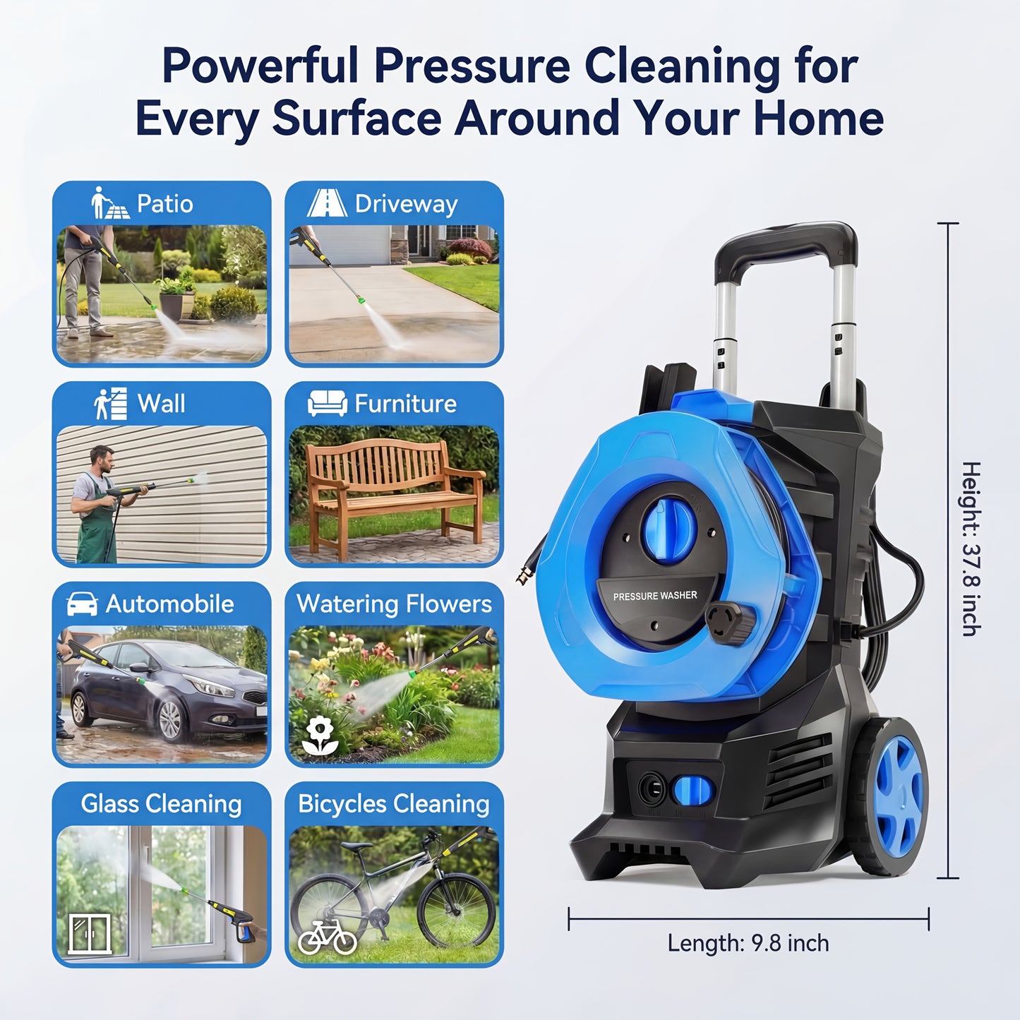 Pressure Washer Electric 4800PSI MAX 2.8 GPM – 25FT Hose, Foam Cannon & 4 Nozzles, Metal Construction Power Washer for Cars, Fences, Patio, Driveway & Outdoor Cleaning