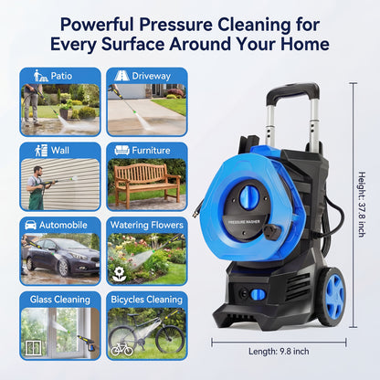 Pressure Washer Electric 4800PSI MAX 2.8 GPM – 25FT Hose, Foam Cannon & 4 Nozzles, Metal Construction Power Washer for Cars, Fences, Patio, Driveway & Outdoor Cleaning