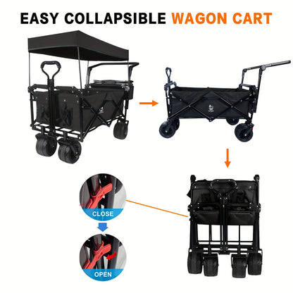 Folding Wagon Cart Heavy Duty | All Terrain Beach Camping Garden Canopy