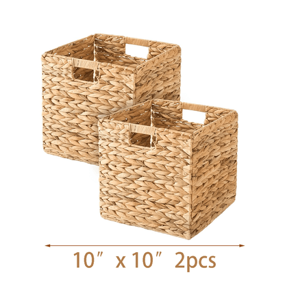 Woven Storage Baskets - Water Hyacinth, Seagrass & Paper Rope Organizer Bins for Shelves, Bathroom, Kitchen, Bedroom, Boho Home Decor