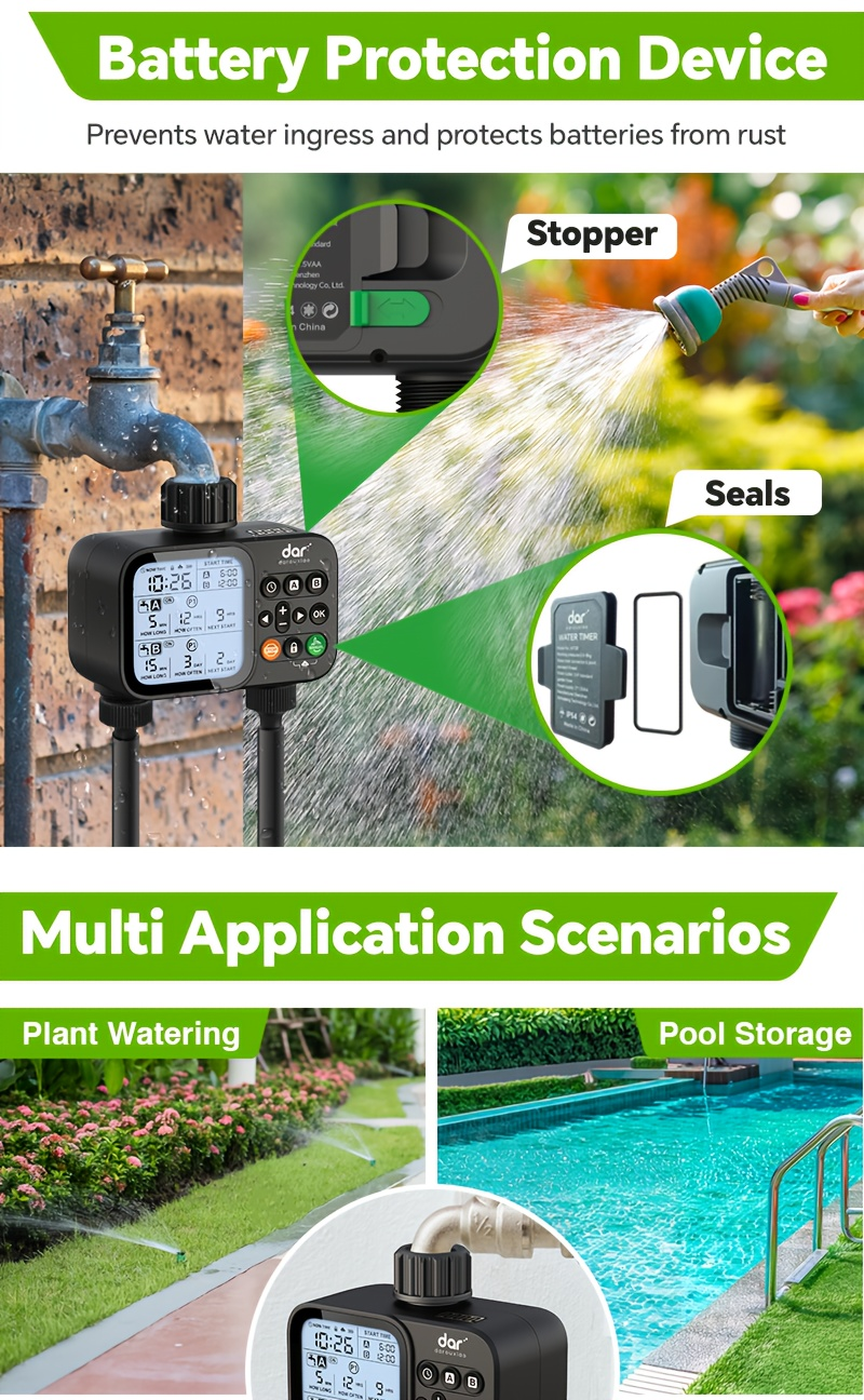 2 Zone Sprinkler Timer Garden Hose Water Timer with Rain Delay Programmable Faucet Controller