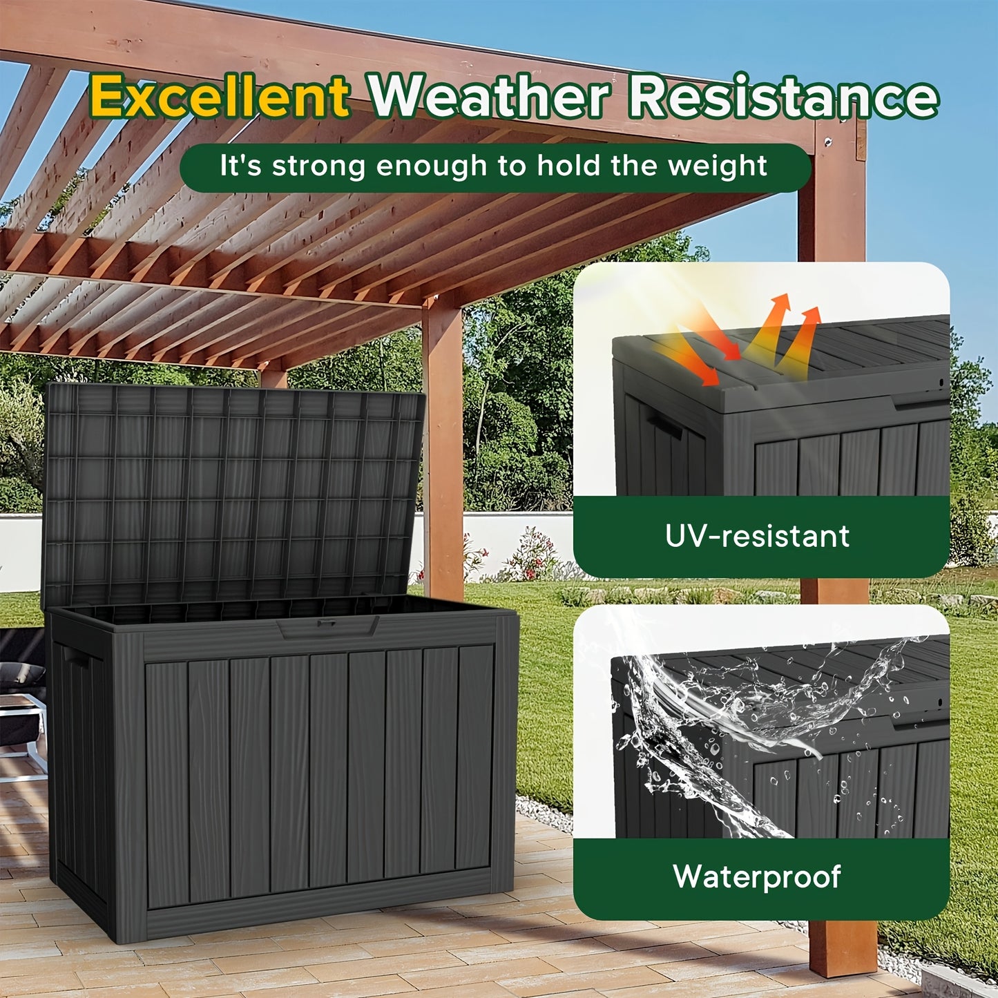 Deck Box Wood Grain Resin Lockable Weatherproof | Patio Pool Garden
