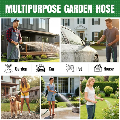 Heavy-Duty Rubber Garden Hose with 9-Function Nozzle | Non-Expandable, Kink-Resistant – 25/50/75/100FT