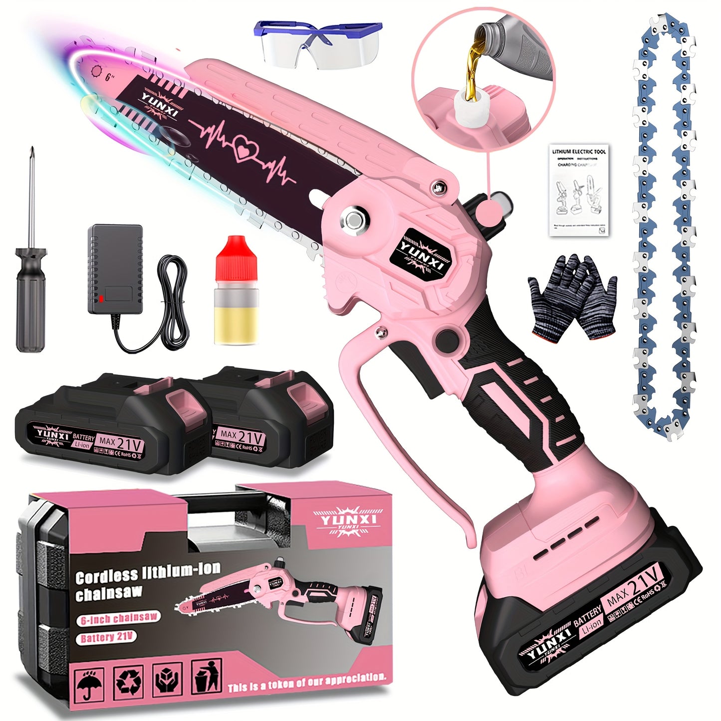 Cordless Electric Pruning Saw Handheld Mini Chainsaw Wireless Portable Tree Branch Cutter with Safety Lock Rechargeable Battery for Yard Garden Trimming