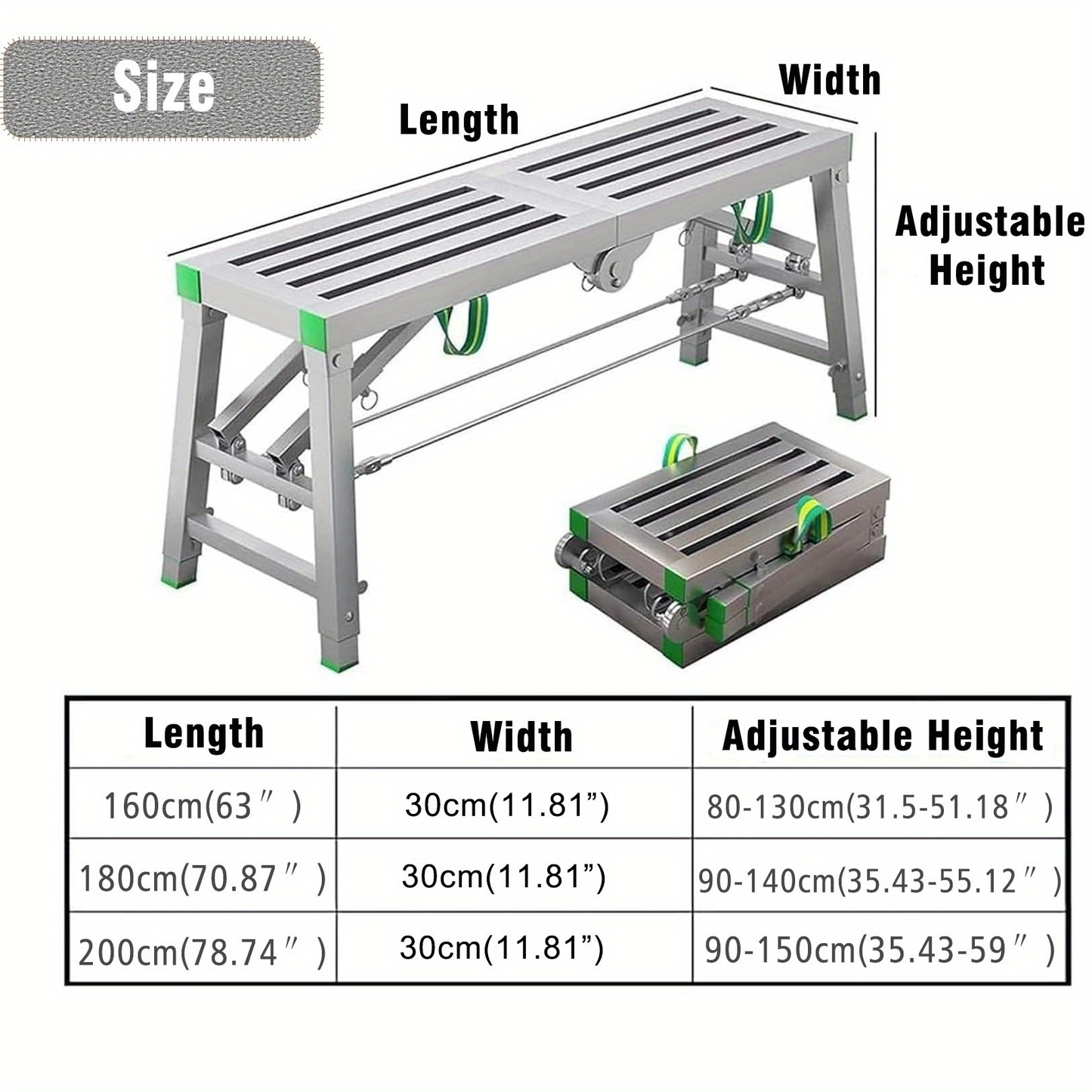 Scaffolding Work Platform Folding Steel Step Ladder 1000 LBS Heavy Duty Adjustable Height Portable Drywall Bench for Painting Decorating Car Washing RV Cleaning