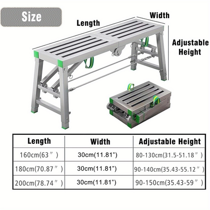 Scaffolding Work Platform Folding Steel Step Ladder 1000 LBS Heavy Duty Adjustable Height Portable Drywall Bench for Painting Decorating Car Washing RV Cleaning