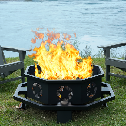 Extra Large Octagonal Fire Pit for Outside, Heavy Duty Steel Wood Burning Firepit for Backyard Patio Camping Garden, 43 & 45 Inch Outdoor Fire Bowl, Black