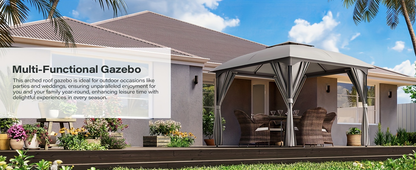 Gazebo Canopy Tent 10x10ft Arch Double Roof Mosquito Net Curtains