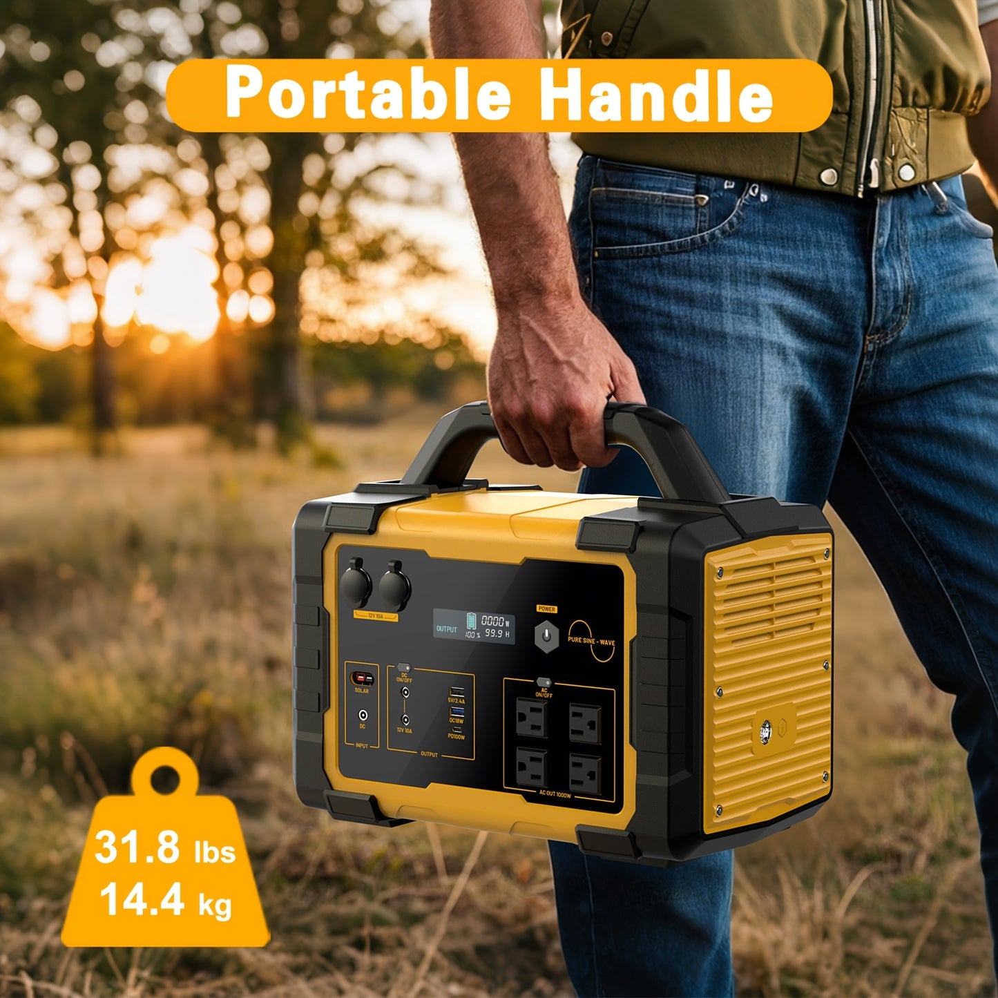 Off-Grid Power Station 1000W 2000W Peak 1075Wh LiFePO4 Battery Solar Generator Fast Charging for Home Emergency Camping Hunting Outdoor RV Backup