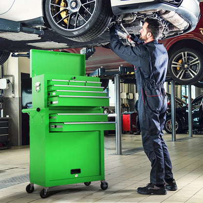 Rolling Tool Chest 8-Drawer Alloy Steel 2-in-1 Mobile Workbench Detachable Top Lockable Wheels Garage Storage Cabinet Tool Organizer for Workshop Home