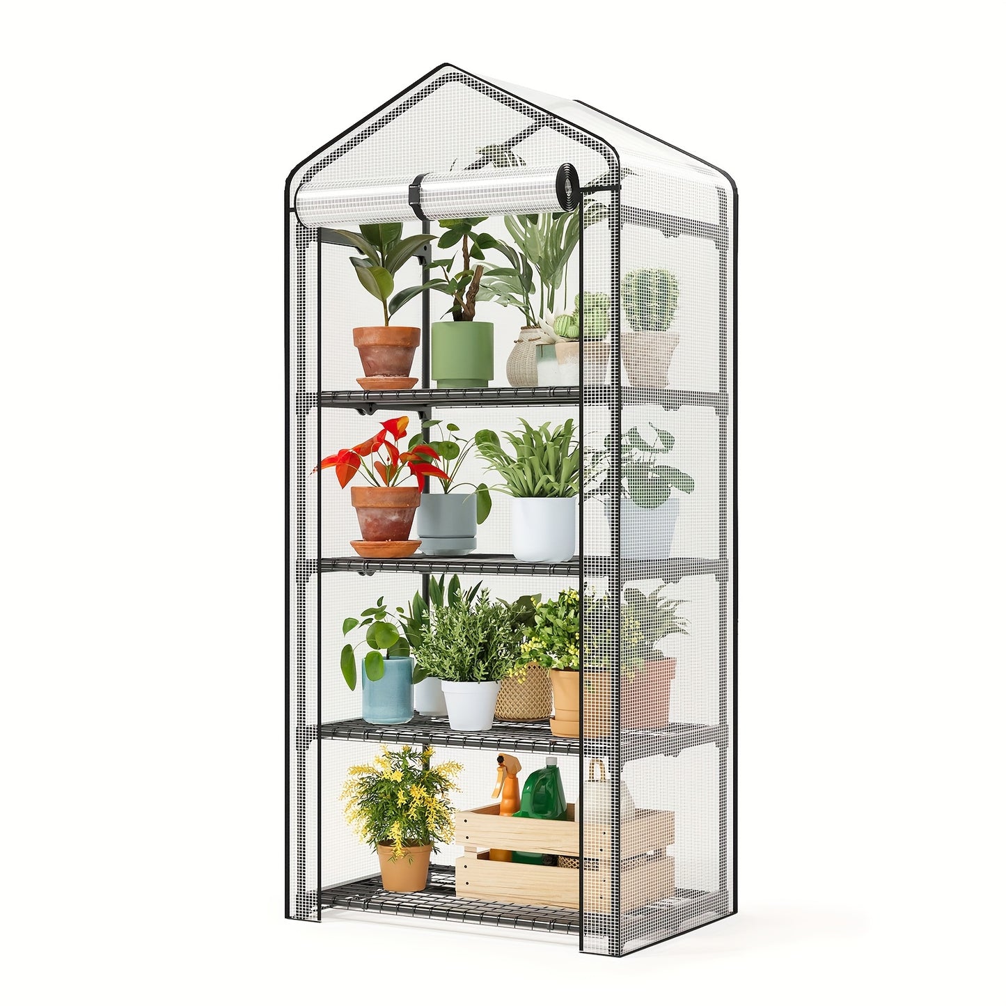 Tiered Greenhouse Shelves 3/4-Tier Portable Mini Plant Greenhouse with PE Cover & Aluminum Frame, Indoor Outdoor Warm House for Seedlings & Flowers, White & Green
