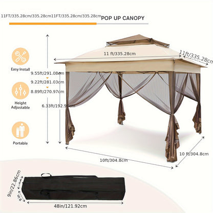 Instant Gazebo Tent 11x11 FT Mosquito Netting No Assembly Required