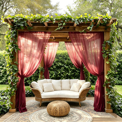 Sheer Curtains Outdoor Voile Drapes 6 Pack – Semi-Transparent Light Filtering Grommet Top Panels for Porch Patio Pergola Balcony Pool Privacy
