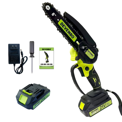 Cordless Mini Chainsaw 6-Inch, Handheld Pruning Saw with Rechargeable Battery, Adjustable Chain Tension, Safety Lock & Anti-Splash Guard for Branch Trimming in Yard, Garden & Home
